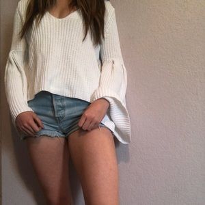 White Free People Bell Sleeved Sweater.